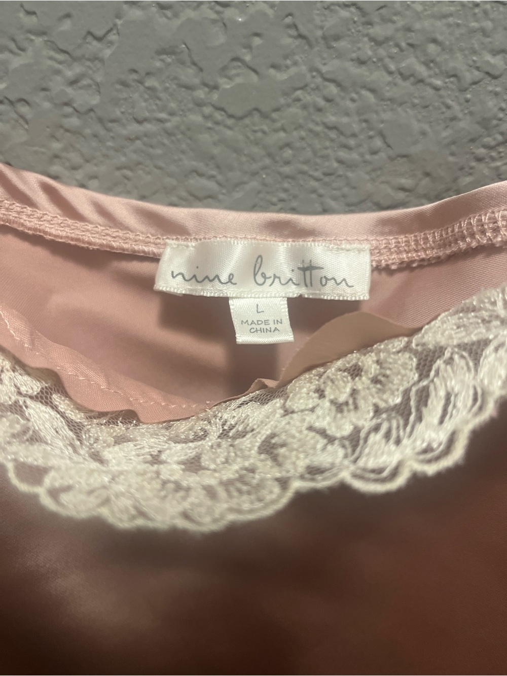 nine britton blush pink satin chemise with ivory lace trim
